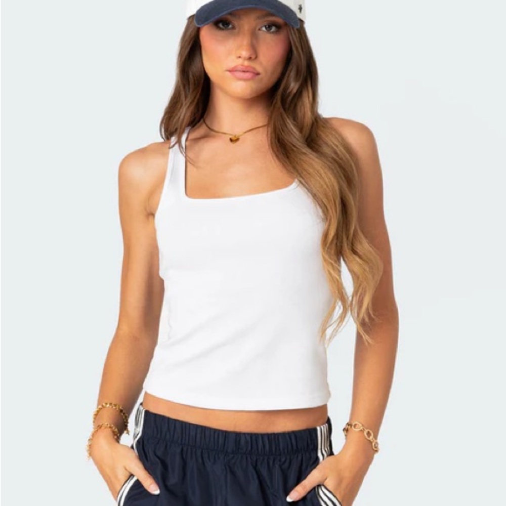 Edikted White Square Neck Tank Top